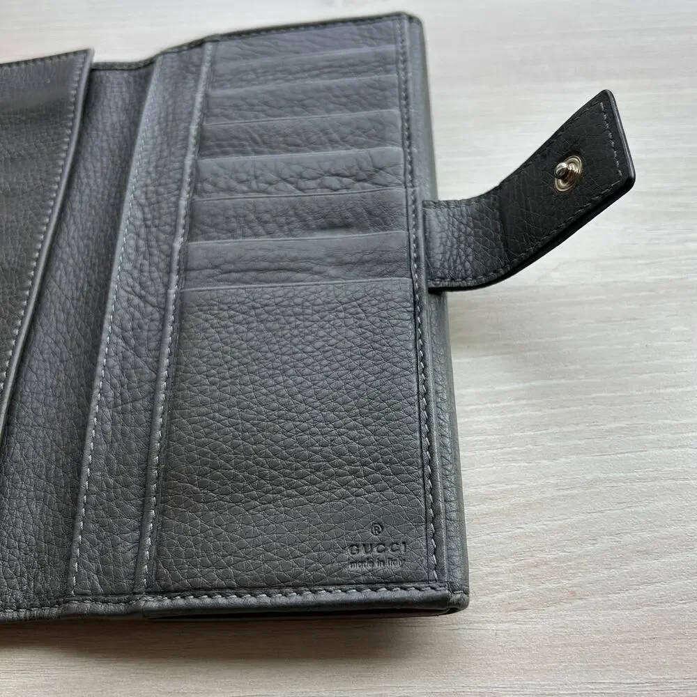 Gucci Continental Bifold Wallet Gray Leather Horsebit Gold‎ Hardware - Picture 4 of 16